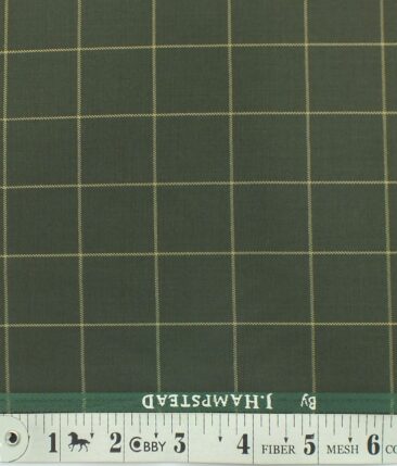 J.Hampstead by Siyaram's Juniper Green Broad Checks Poly Viscose Trouser or 3 Piece Suit Fabric (Unstitched - 1.25 Mtr)
