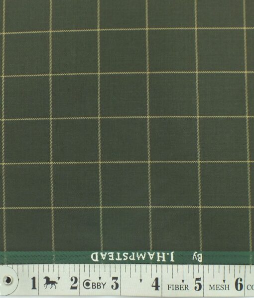J.Hampstead by Siyaram's Juniper Green Broad Checks Poly Viscose Trouser or 3 Piece Suit Fabric (Unstitched - 1.25 Mtr)