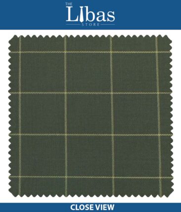 J.Hampstead by Siyaram's Juniper Green Broad Checks Poly Viscose Trouser or 3 Piece Suit Fabric (Unstitched - 1.25 Mtr)