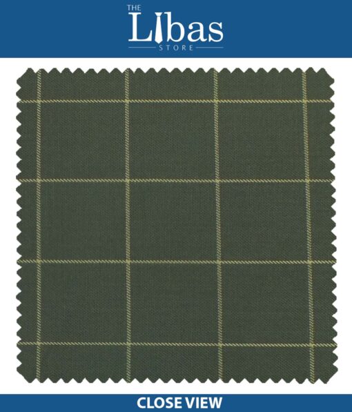 J.Hampstead by Siyaram's Juniper Green Broad Checks Poly Viscose Trouser or 3 Piece Suit Fabric (Unstitched - 1.25 Mtr)