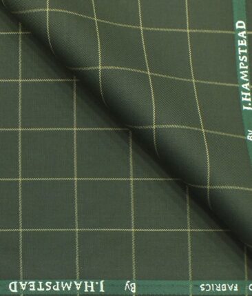 J.Hampstead by Siyaram's Juniper Green Broad Checks Poly Viscose Trouser or 3 Piece Suit Fabric (Unstitched - 1.25 Mtr)