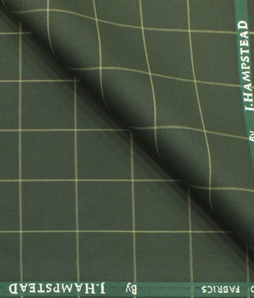 J.Hampstead by Siyaram's Juniper Green Broad Checks Poly Viscose Trouser or 3 Piece Suit Fabric (Unstitched - 1.25 Mtr)