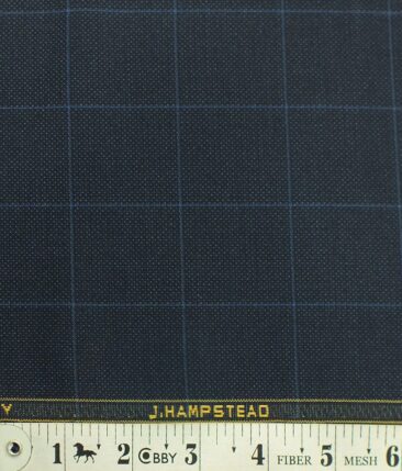 J.Hampstead by Siyaram's Dark Navy Blue Structured Cum Checks Terry Rayon Trouser or 3 Piece Suit Fabric (Unstitched - 1.25 Mtr)
