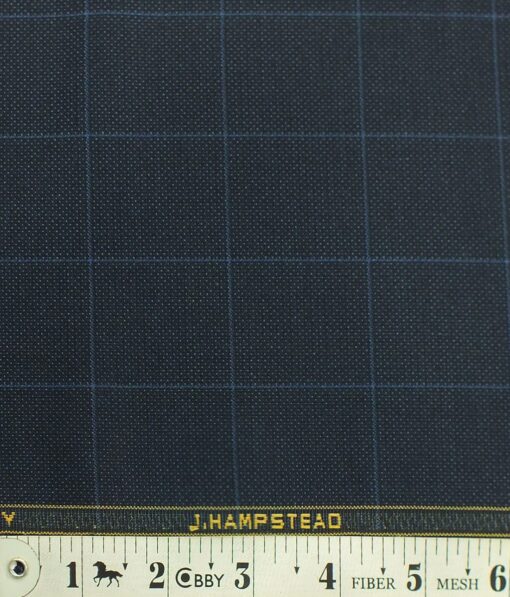J.Hampstead by Siyaram's Dark Navy Blue Structured Cum Checks Terry Rayon Trouser or 3 Piece Suit Fabric (Unstitched - 1.25 Mtr)