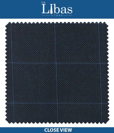 J.Hampstead by Siyaram's Dark Navy Blue Structured Cum Checks Terry Rayon Trouser or 3 Piece Suit Fabric (Unstitched - 1.25 Mtr)