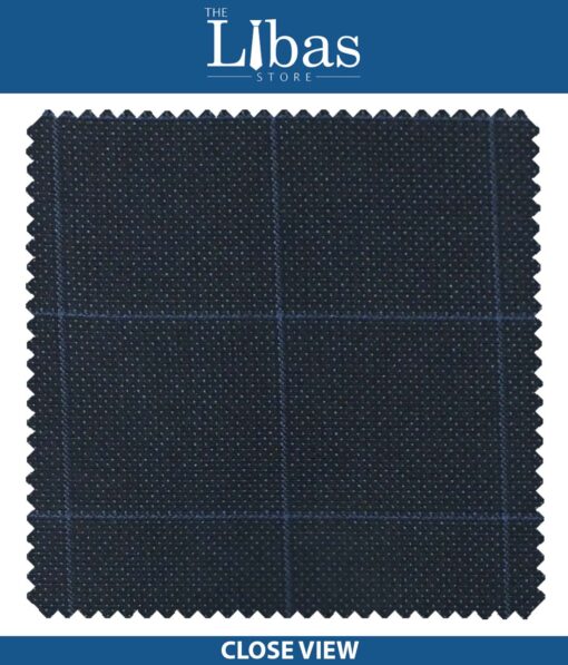 J.Hampstead by Siyaram's Dark Navy Blue Structured Cum Checks Terry Rayon Trouser or 3 Piece Suit Fabric (Unstitched - 1.25 Mtr)