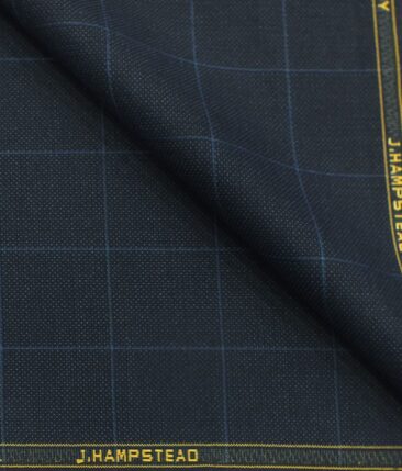 J.Hampstead by Siyaram's Dark Navy Blue Structured Cum Checks Terry Rayon Trouser or 3 Piece Suit Fabric (Unstitched - 1.25 Mtr)