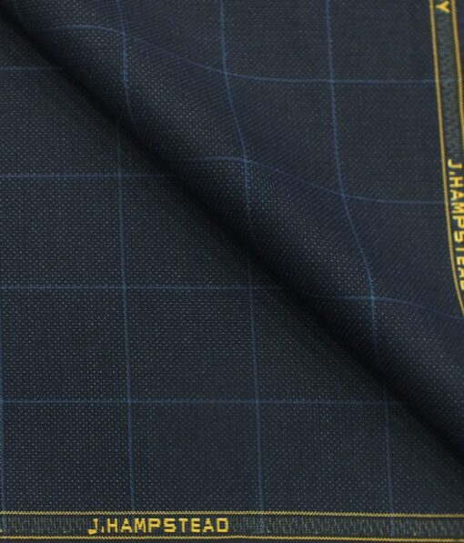 J.Hampstead by Siyaram's Dark Navy Blue Structured Cum Checks Terry Rayon Trouser or 3 Piece Suit Fabric (Unstitched - 1.25 Mtr)