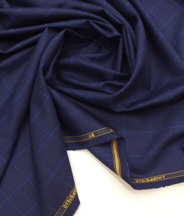 J.Hampstead by Siyaram's Dark Royal Blue Structured Cum Checks Terry Rayon Trouser or 3 Piece Suit Fabric (Unstitched - 1.25 Mtr)