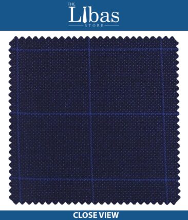 J.Hampstead by Siyaram's Dark Royal Blue Structured Cum Checks Terry Rayon Trouser or 3 Piece Suit Fabric (Unstitched - 1.25 Mtr)