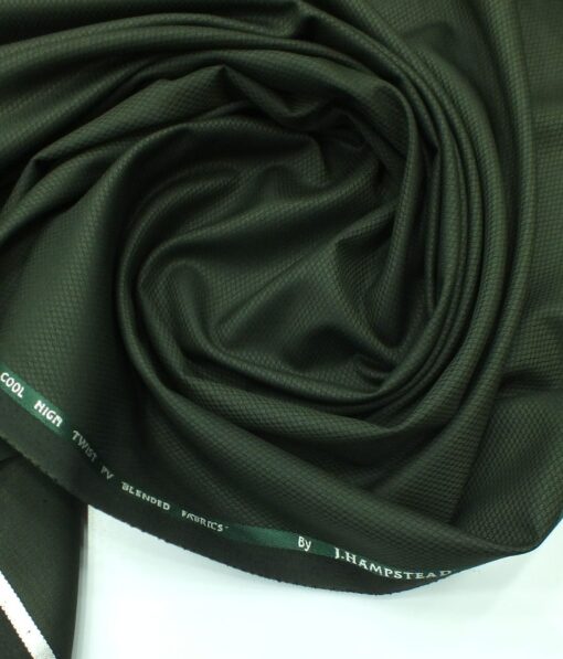 J.Hampstead by Siyaram's Dark Seaweed Green Structured Poly Viscose Trouser or 3 Piece Suit Fabric (Unstitched - 1.25 Mtr)