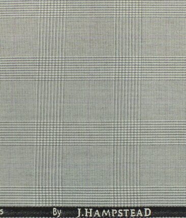 J.Hampstead by Siyaram's Light Grey Broad Self Checks Poly Viscose Trouser or 3 Piece Suit Fabric (Unstitched - 1.25 Mtr)