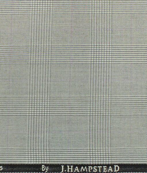 J.Hampstead by Siyaram's Light Grey Broad Self Checks Poly Viscose Trouser or 3 Piece Suit Fabric (Unstitched - 1.25 Mtr)