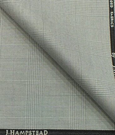 J.Hampstead by Siyaram's Light Grey Broad Self Checks Poly Viscose Trouser or 3 Piece Suit Fabric (Unstitched - 1.25 Mtr)