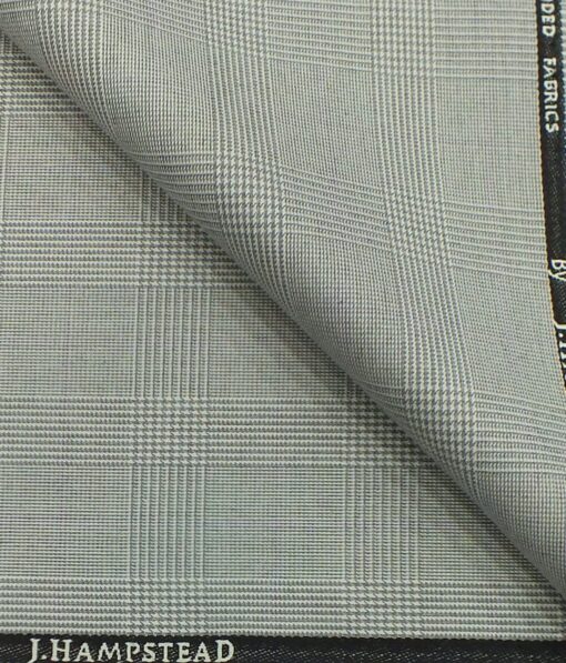 J.Hampstead by Siyaram's Light Grey Broad Self Checks Poly Viscose Trouser or 3 Piece Suit Fabric (Unstitched - 1.25 Mtr)
