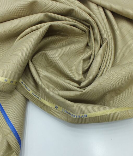J.Hampstead by Siyaram's Oat Beige Self Checks Poly Viscose Trouser or 3 Piece Suit Fabric (Unstitched - 1.25 Mtr)