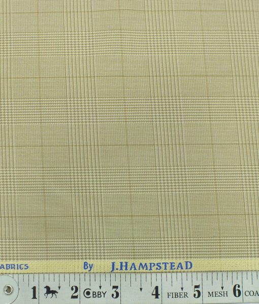 J.Hampstead by Siyaram's Oat Beige Self Checks Poly Viscose Trouser or 3 Piece Suit Fabric (Unstitched - 1.25 Mtr)