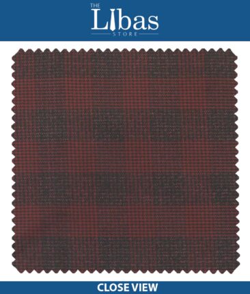 J.Hampstead by Siyaram's Sangaria Red Broad Checks Poly Viscose Trouser or 3 Piece Suit Fabric (Unstitched - 1.25 Mtr)