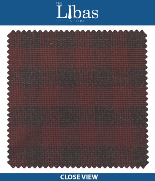 J.Hampstead by Siyaram's Sangaria Red Broad Checks Poly Viscose Trouser or 3 Piece Suit Fabric (Unstitched - 1.25 Mtr)
