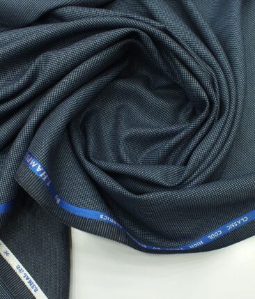 J.Hampstead by Siyaram's Stone Blue Structured Poly Viscose Trouser or 3 Piece Suit Fabric (Unstitched - 1.25 Mtr)
