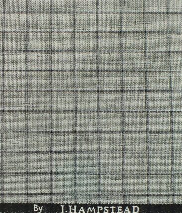 J.Hampstead by Siyaram's Light Silver Grey Jute Weave Checks Poly Viscose Trouser or 3 Piece Suit Fabric (Unstitched - 1.25 Mtr)