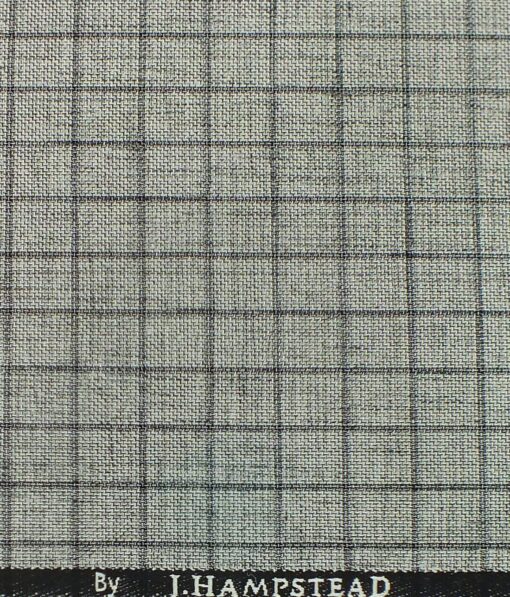 J.Hampstead by Siyaram's Light Silver Grey Jute Weave Checks Poly Viscose Trouser or 3 Piece Suit Fabric (Unstitched - 1.25 Mtr)
