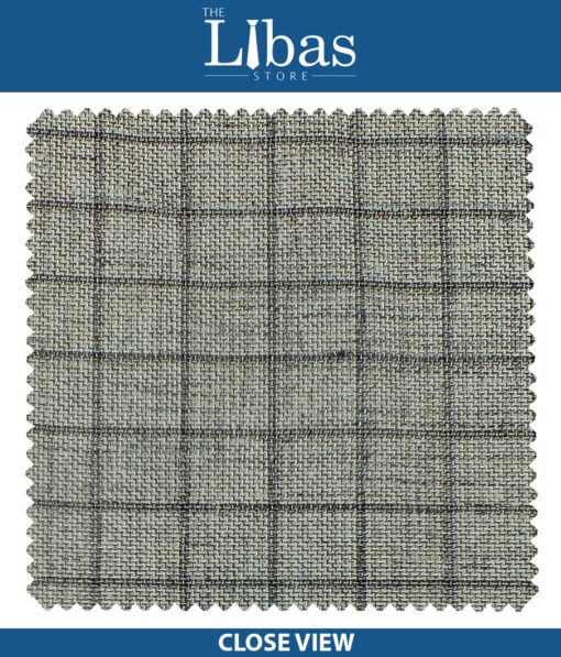 J.Hampstead by Siyaram's Light Silver Grey Jute Weave Checks Poly Viscose Trouser or 3 Piece Suit Fabric (Unstitched - 1.25 Mtr)