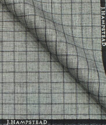 J.Hampstead by Siyaram's Light Silver Grey Jute Weave Checks Poly Viscose Trouser or 3 Piece Suit Fabric (Unstitched - 1.25 Mtr)