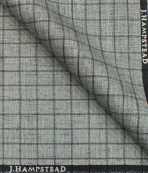 J.Hampstead by Siyaram's Light Silver Grey Jute Weave Checks Poly Viscose Trouser or 3 Piece Suit Fabric (Unstitched - 1.25 Mtr)