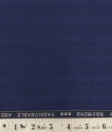 Raymond Dark Royal Blue Self Checks Poly Viscose Trouser or 3 Piece Suit Fabric (Unstitched - 1.25 Mtr)