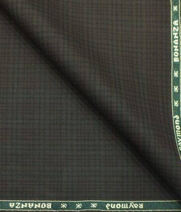 Raymond Dark Brown Self Checks Poly Viscose Trouser or 3 Piece Suit Fabric (Unstitched - 1.25 Mtr)