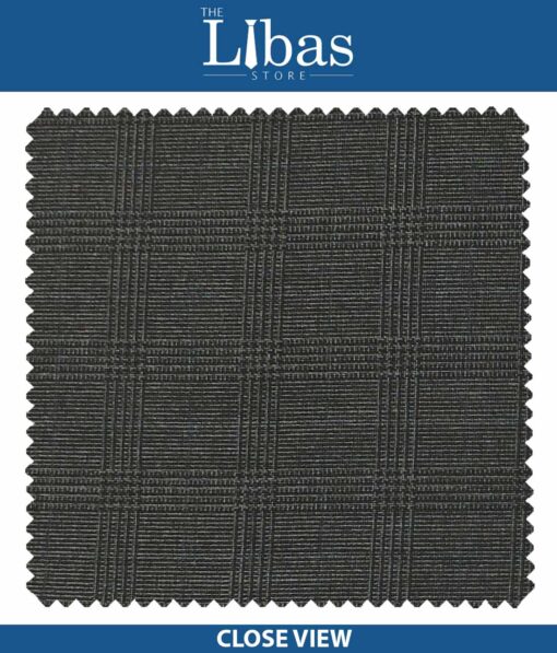 Raymond Dark Grey Self Broad Checks Poly Viscose Trouser or 3 Piece Suit Fabric (Unstitched - 1.25 Mtr)