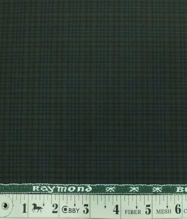 Raymond Dark Olive Green Self Checks Poly Viscose Trouser or 3 Piece Suit Fabric (Unstitched - 1.25 Mtr)