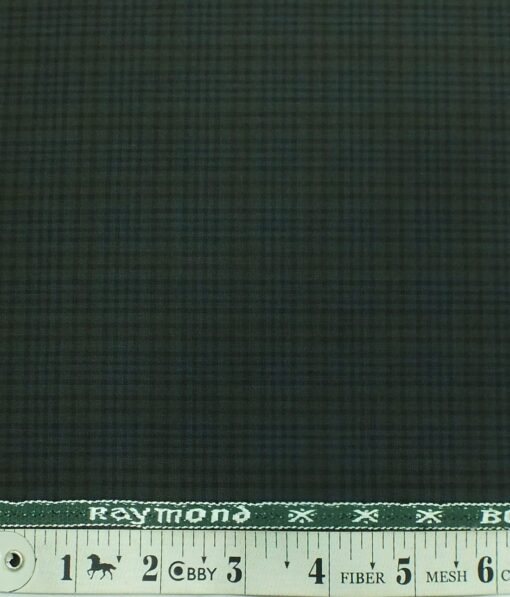 Raymond Dark Olive Green Self Checks Poly Viscose Trouser or 3 Piece Suit Fabric (Unstitched - 1.25 Mtr)