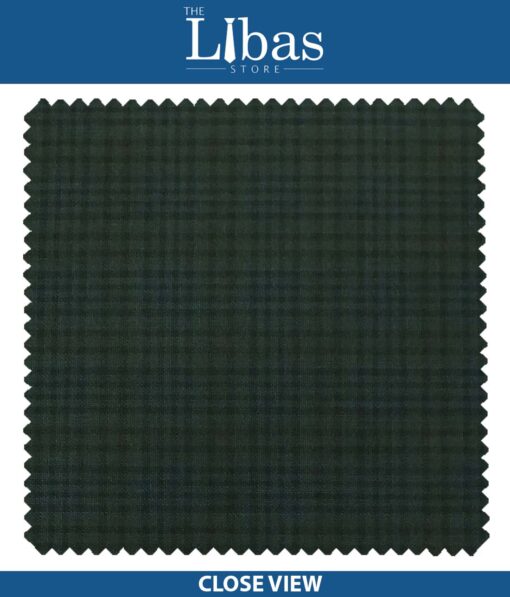 Raymond Dark Olive Green Self Checks Poly Viscose Trouser or 3 Piece Suit Fabric (Unstitched - 1.25 Mtr)