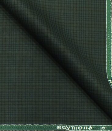 Raymond Dark Olive Green Self Checks Poly Viscose Trouser or 3 Piece Suit Fabric (Unstitched - 1.25 Mtr)