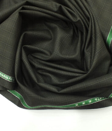 Raymond Dark Greenish Brown Self Checks Design Poly Viscose Trouser or 3 Piece Suit Fabric (Unstitched - 1.25 Mtr)