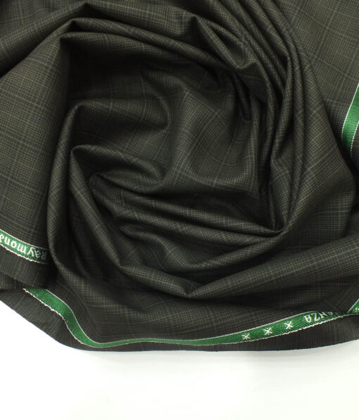 Raymond Dark Greenish Brown Self Checks Design Poly Viscose Trouser or 3 Piece Suit Fabric (Unstitched - 1.25 Mtr)