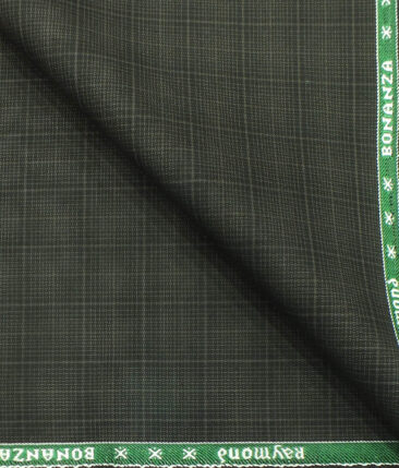 Raymond Dark Greenish Brown Self Checks Design Poly Viscose Trouser or 3 Piece Suit Fabric (Unstitched - 1.25 Mtr)