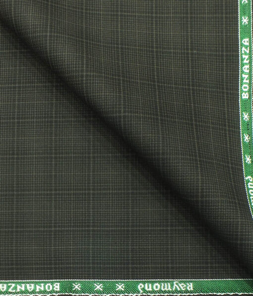 Raymond Dark Greenish Brown Self Checks Design Poly Viscose Trouser or 3 Piece Suit Fabric (Unstitched - 1.25 Mtr)