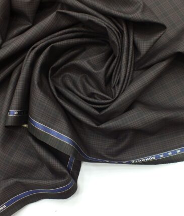 Raymond Dark Mauve Brown Self Checks Poly Viscose Trouser or 3 Piece Suit Fabric (Unstitched - 1.25 Mtr)