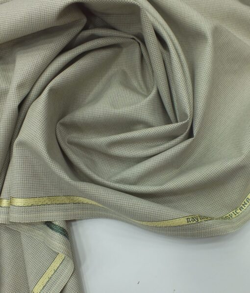 Raymond Beige Houndstooth Weave Poly Viscose Trouser or 3 Piece Suit Fabric (Unstitched - 1.25 Mtr)