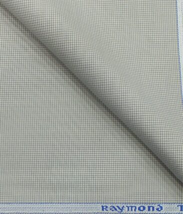 Raymond Light Grey Houndstooth Weave Poly Viscose Trouser or 3 Piece Suit Fabric (Unstitched - 1.25 Mtr)