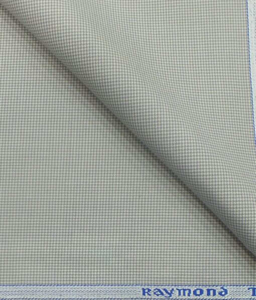 Raymond Light Grey Houndstooth Weave Poly Viscose Trouser or 3 Piece Suit Fabric (Unstitched - 1.25 Mtr)