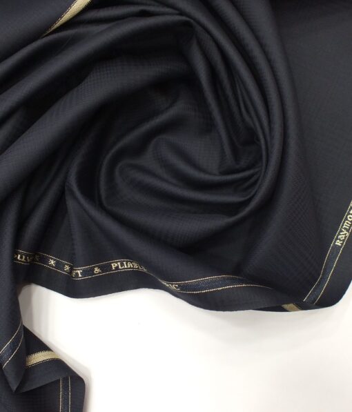 Raymond Dark Navy Blue Self Checks Poly Viscose Trouser or 3 Piece Suit Fabric (Unstitched - 1.25 Mtr)