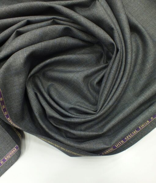 Raymond Fossil Grey Self Checks Poly Viscose Trouser or 3 Piece Suit Fabric (Unstitched - 1.25 Mtr)