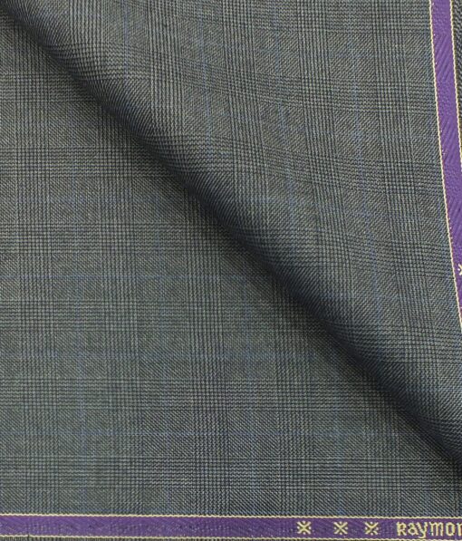 Raymond Fossil Grey Self Checks Poly Viscose Trouser or 3 Piece Suit Fabric (Unstitched - 1.25 Mtr)