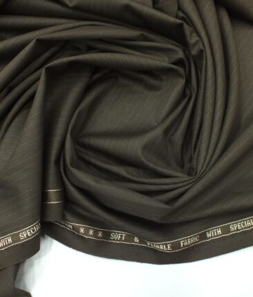 Raymond Coffee Brown Self Striped Poly Viscose Trouser or 3 Piece Suit Fabric (Unstitched - 1.25 Mtr)