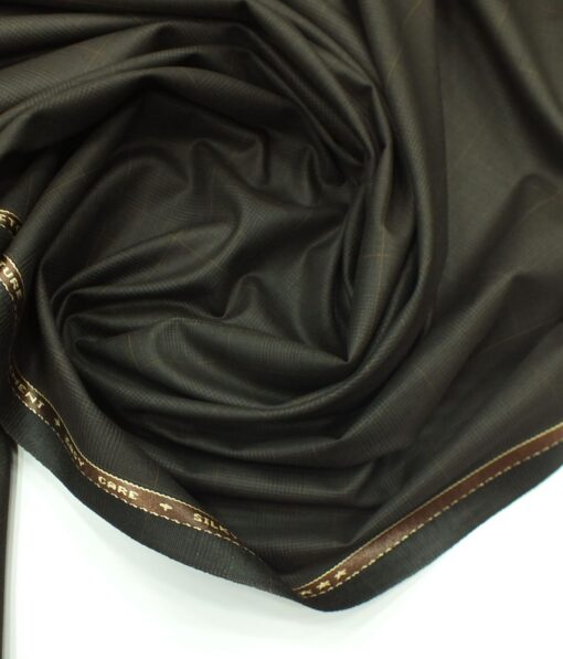 Raymond TechnoStretch Dark Carob Brown Self Checks Poly Viscose Stretchable Trouser or 3 Piece Suit Fabric (Unstitched - 1.25 Mtr)