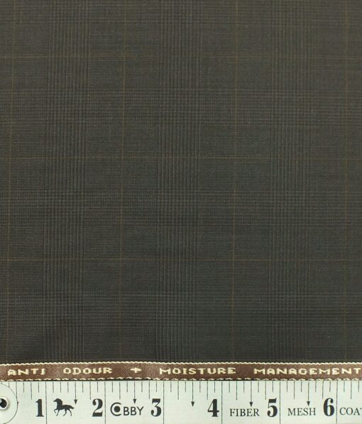 Raymond TechnoStretch Dark Carob Brown Self Checks Poly Viscose Stretchable Trouser or 3 Piece Suit Fabric (Unstitched - 1.25 Mtr)